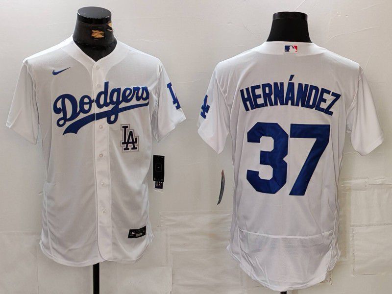 Men Los Angeles Dodgers 37 Hernandez White Nike Elite 2024 MLB Jersey style 7264